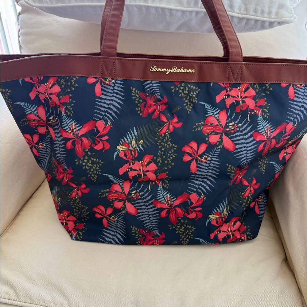 Tommy Bahama Navy and Red Floral Tote
